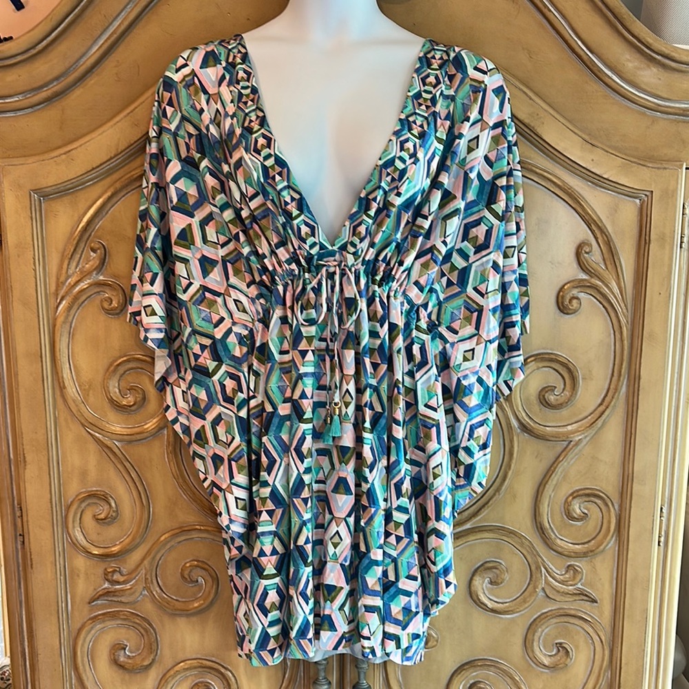 LaBlanca Blue and Pink Graphic Dolman Sleeve Coverup